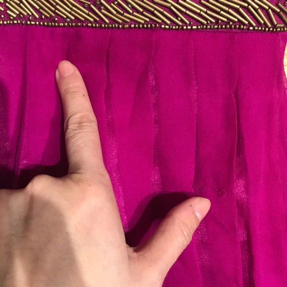 Camille La vie Fuchsia Silk Formal Evening bead overlay Colorful Bright pleated - Picture 10 of 10